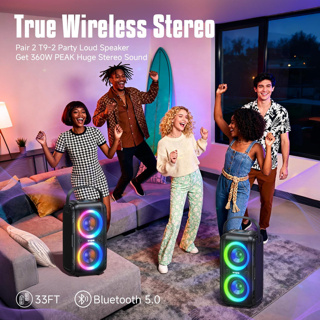Party Bluetooth Speaker Boom Box, 180W Max Big Large Loudest Wireless Outdoor Portable Speaker 4 Drivers with