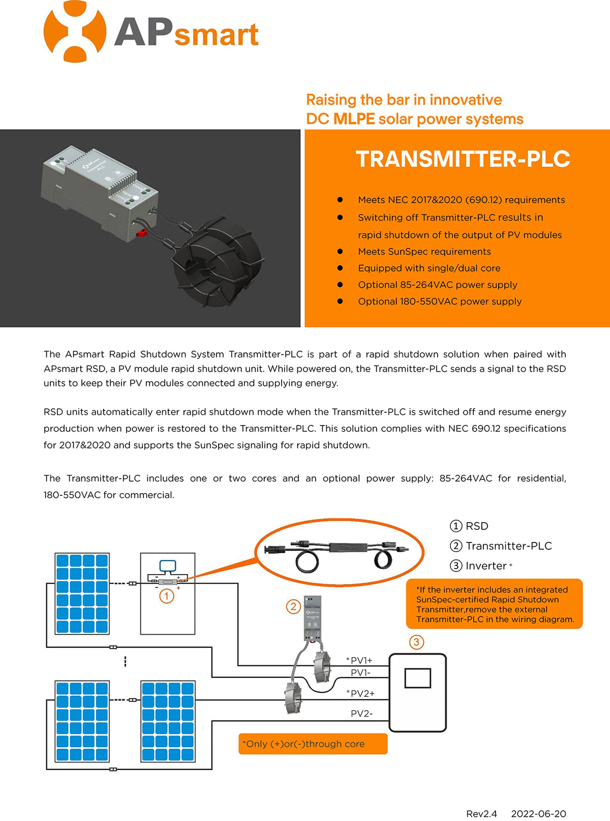 APsystems 406001 APsmart Rapid Shutdown System Transmitter-PLC Single Core