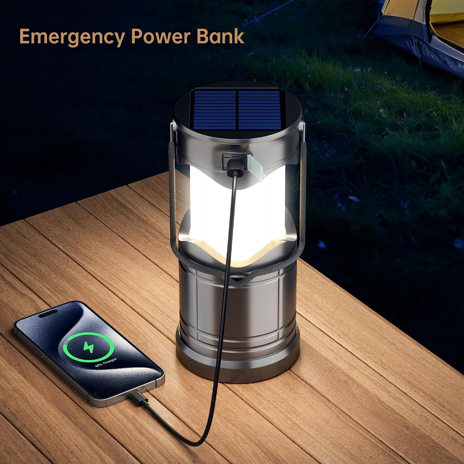 4-Pack Solar Camping Lantern, USB Rechargeable LED Lanterns Battery Powered Pop Up Flashlight Lamps with Three Modes