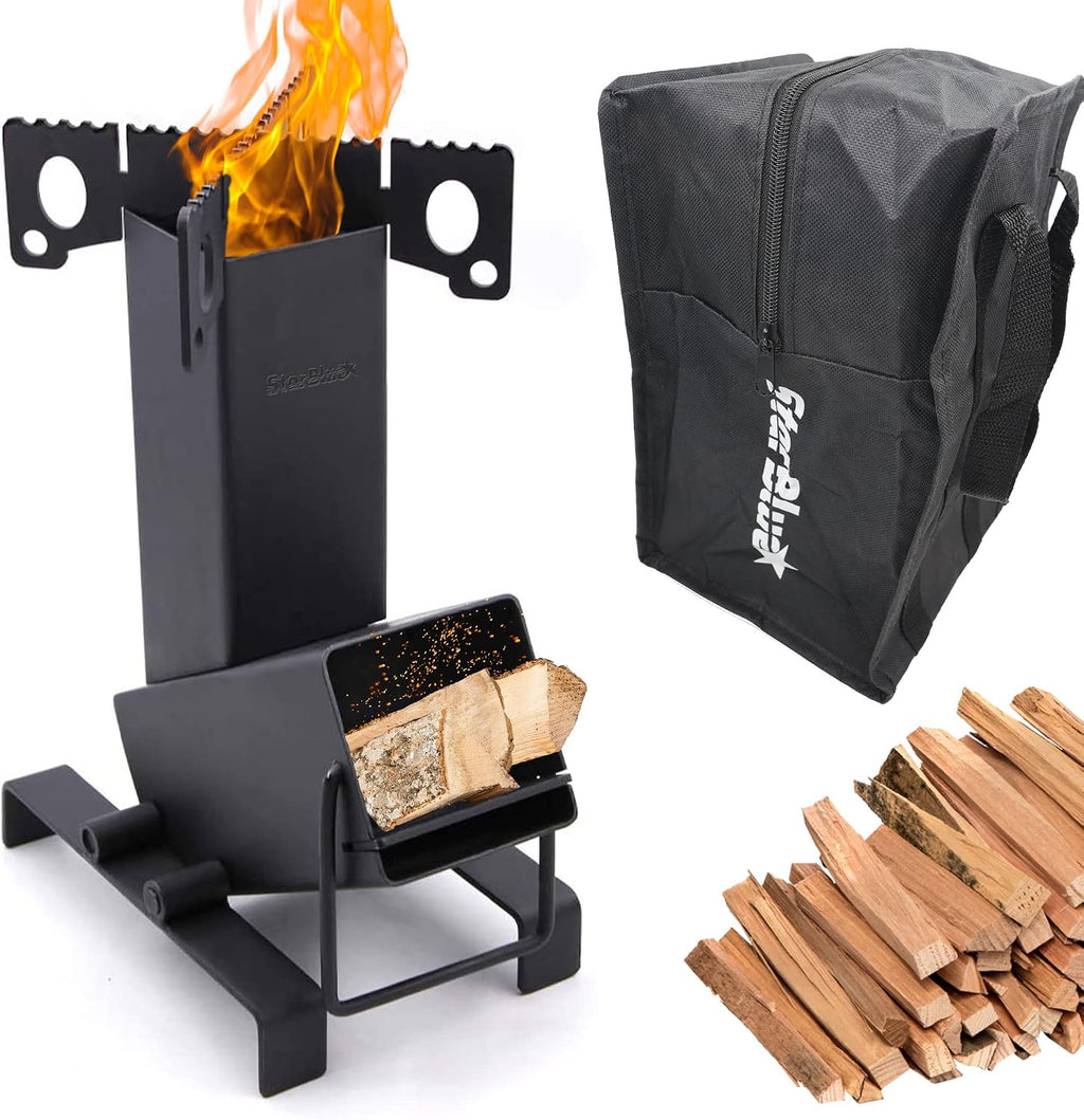 Collapsible Rocket Stove by StarBlue with FREE Carrying Bag - A Portable Wood Burning Camping Stove with Large Fuel