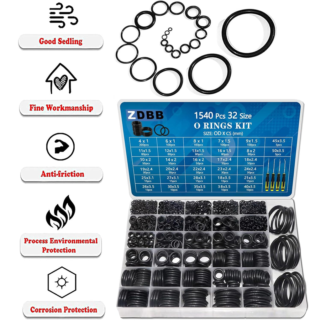 ZDBB 32 Size 1540 Pcs O Ring Assortment Kit Metric Nitrile Rubber Oring Set