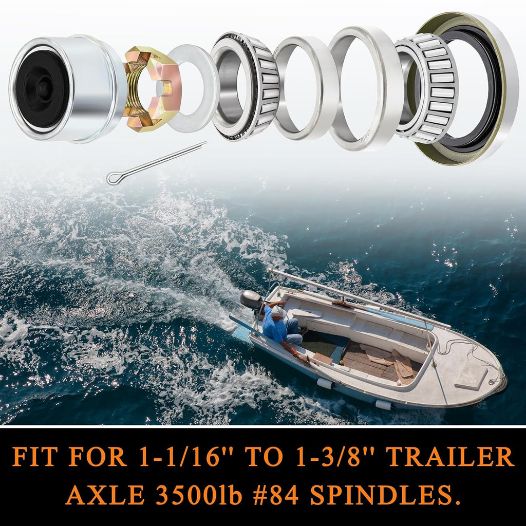 2 Sets Trailer Bearing Kit 3500 lb Boat Trailer Axle Bearing Kits L68149 L44649 Bearing Kits, with 171255TB Grease