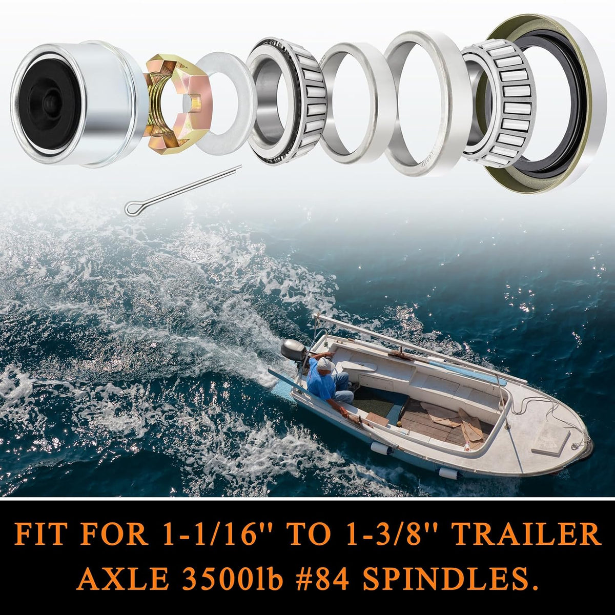 2 Sets Trailer Bearing Kit 3500 lb Boat Trailer Axle Bearing Kits L68149 L44649 Bearing Kits, with 171255TB Grease