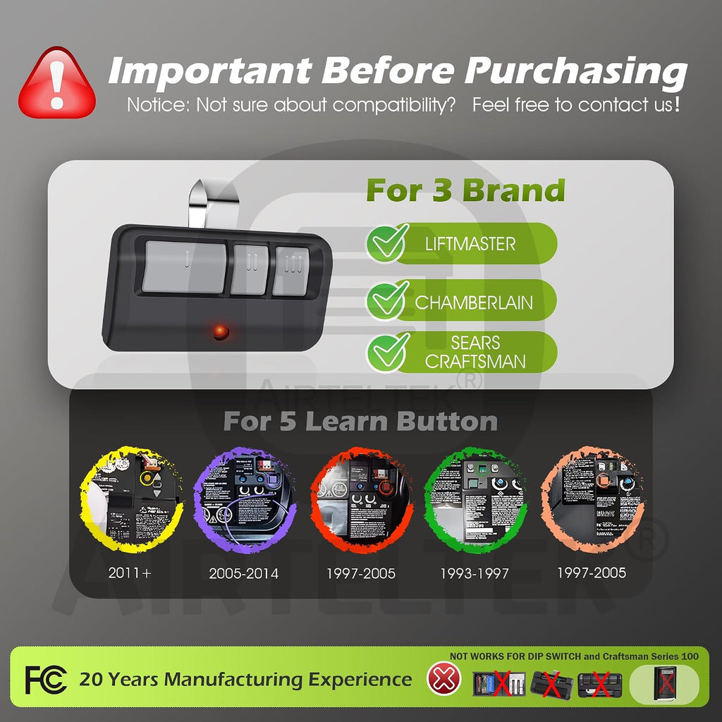 2-Pack 953EV-P2 Universal Chamberlain Garage Door Opener Remote | 3-Year Warranty FCC Certified Compatible with