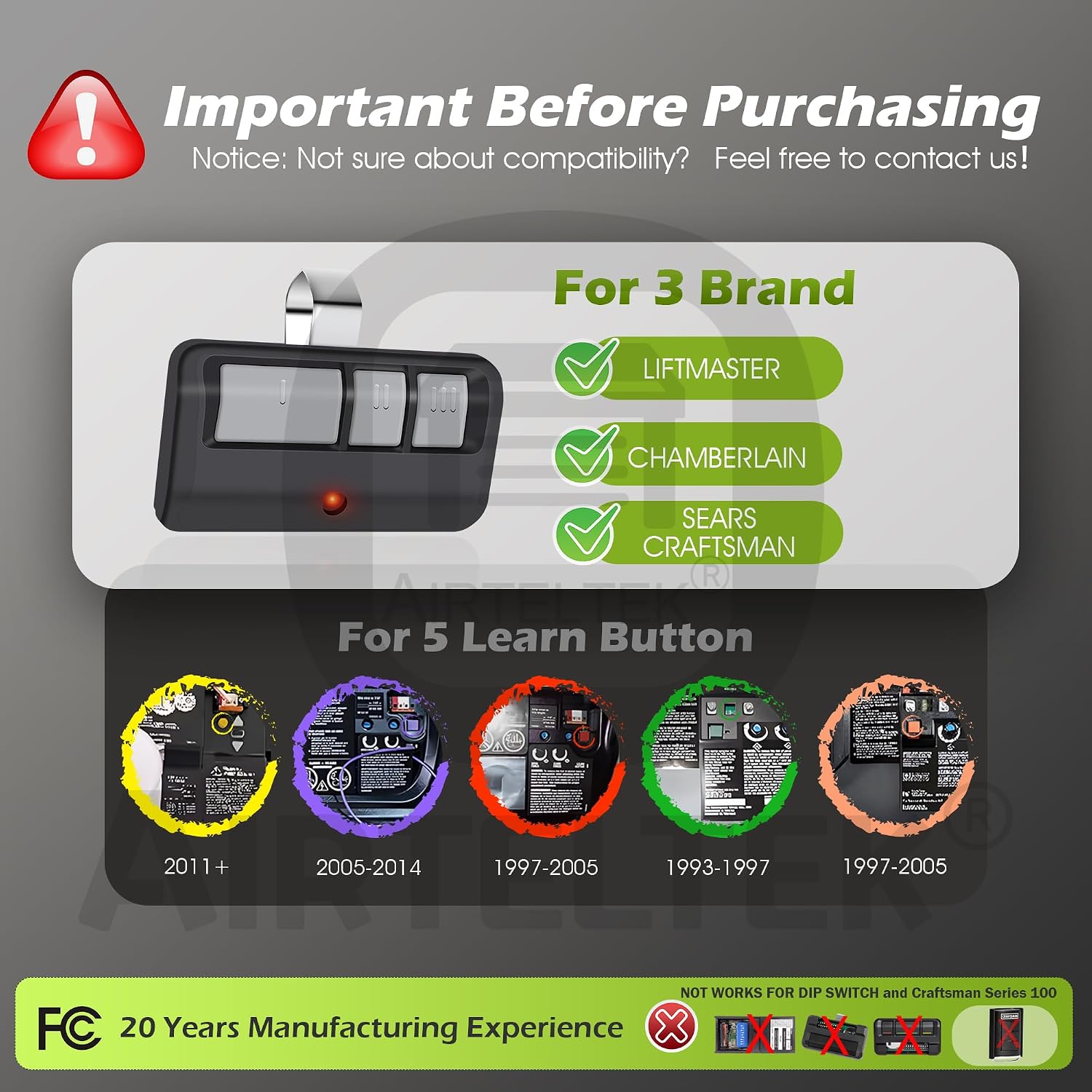2-Pack 953EV-P2 Universal Chamberlain Garage Door Opener Remote | 3-Year Warranty FCC Certified Compatible with