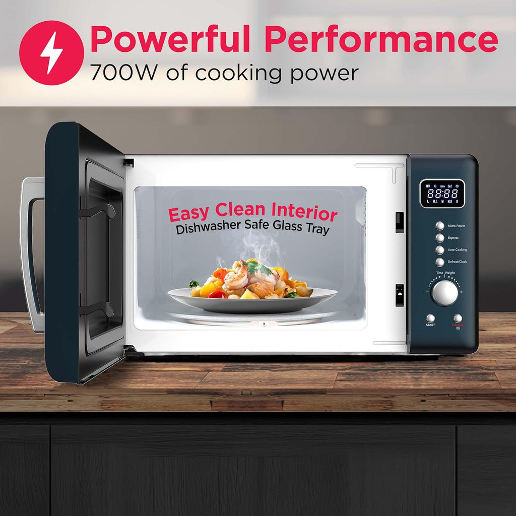 0.7 Cu. Ft. Retro Countertop Microwave Oven, 700W Compact Microwave with 8 Auto Cook Menus, Auto Defrost, 5 Power