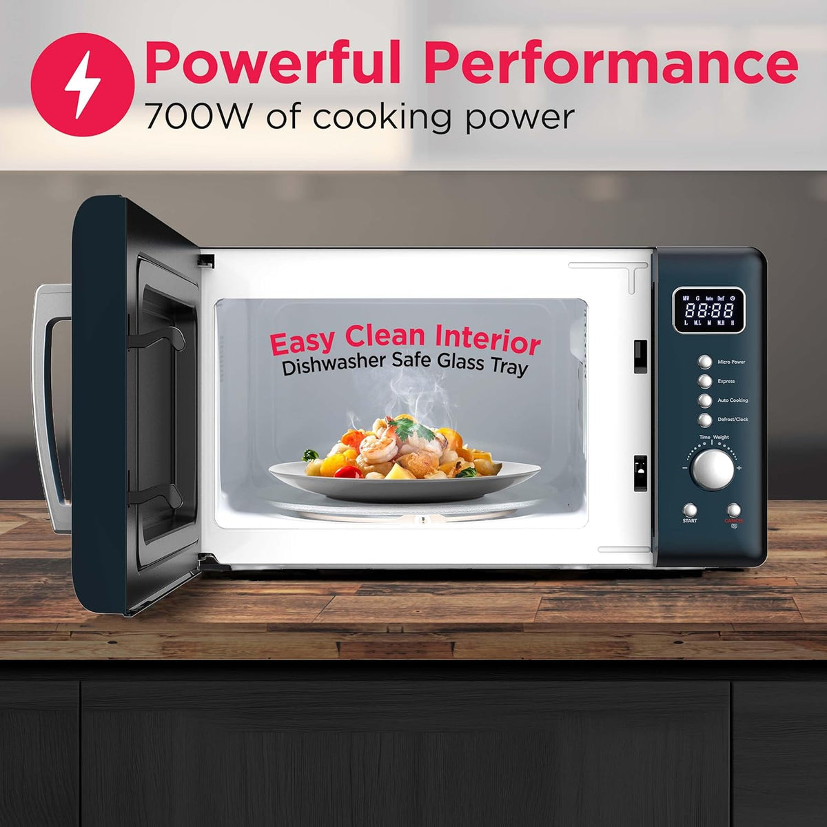 0.7 Cu. Ft. Retro Countertop Microwave Oven, 700W Compact Microwave with 8 Auto Cook Menus, Auto Defrost, 5 Power