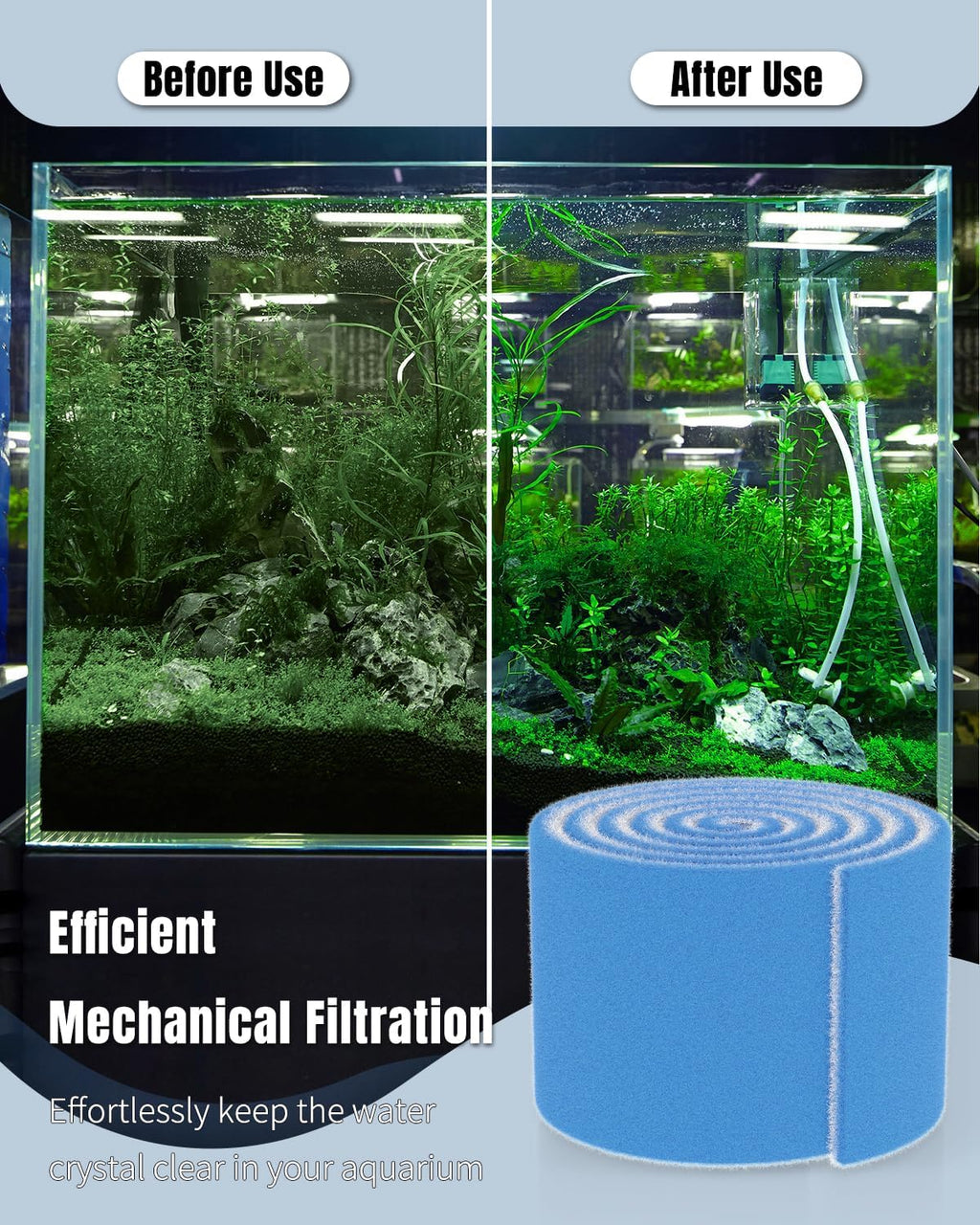 Aquarium Filter Floss Roll, 79 x 12 x 1.2 Inch Cuttable Aquarium Filter Pad, Blue and White Aquarium Filter Media