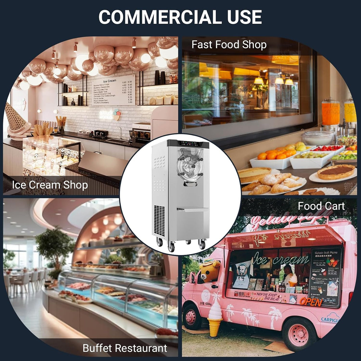 Commercial Hard Ice Cream Machine, 2000W Industrial Compressor, 18-24L/H Output with LED Display & 6L Stainless