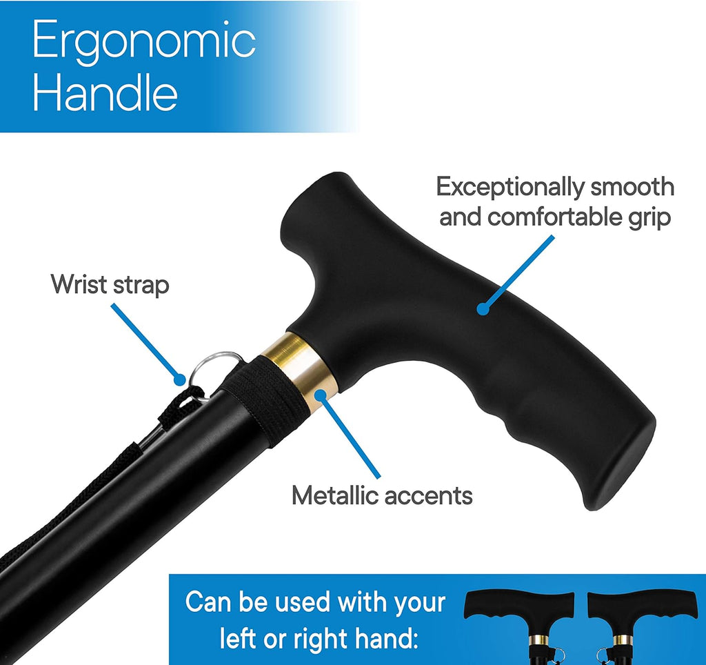 Walking Cane - Adjustable Walking Stick - Lightweight Aluminum Offset Cane with Ergonomic Handle and Wrist Strap