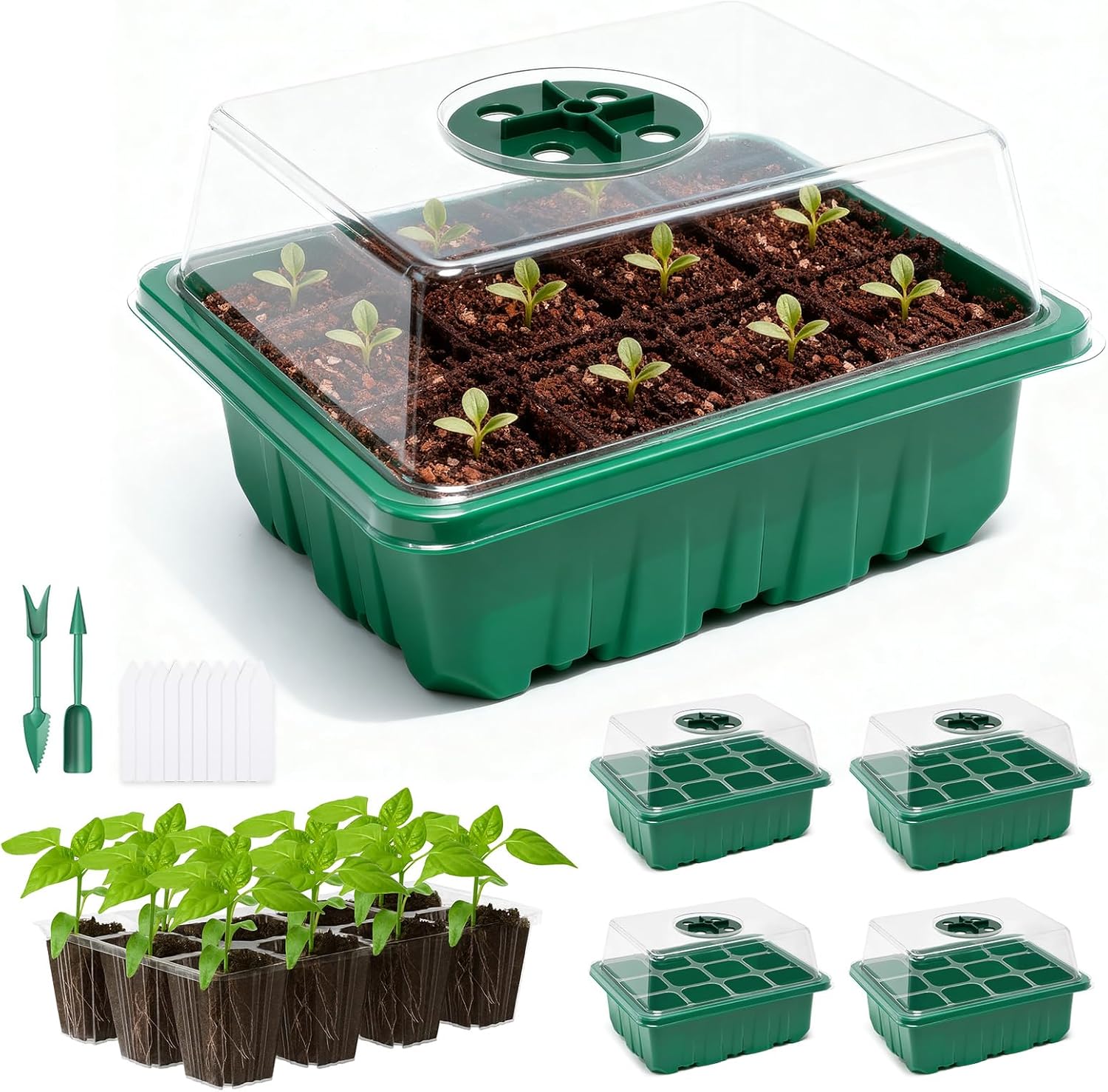 5 Packs Seed Starter Tray with Humidity Dome, Seed Starter Kit with Transparent Drain Hole Base Indoor Greenhouse
