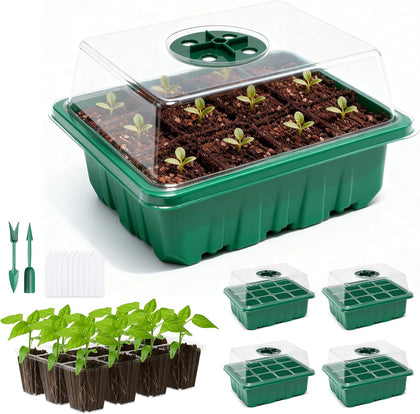 5 Packs Seed Starter Tray with Humidity Dome, Seed Starter Kit with Transparent Drain Hole Base Indoor Greenhouse