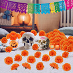 100PCS Orange Artificial Marigold Flower Heads with Stems