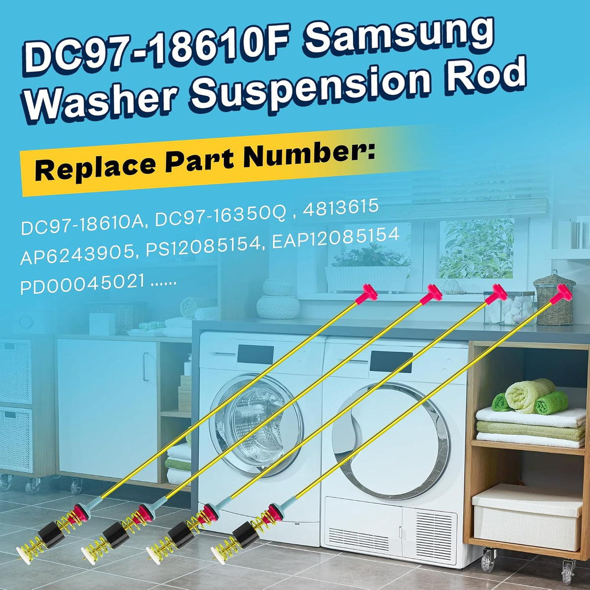 WA52J8700AP/A2 DC97-18610F DC97-18610A Suspension Rods Kit - Fit for Samsung WA52J8060AW/A2 WA52M7750AW/A4 WA54M8750AW WA52M8650AW WA52J8700AW WA50K8600AV WA50M7450AP Washer Suspension Rods