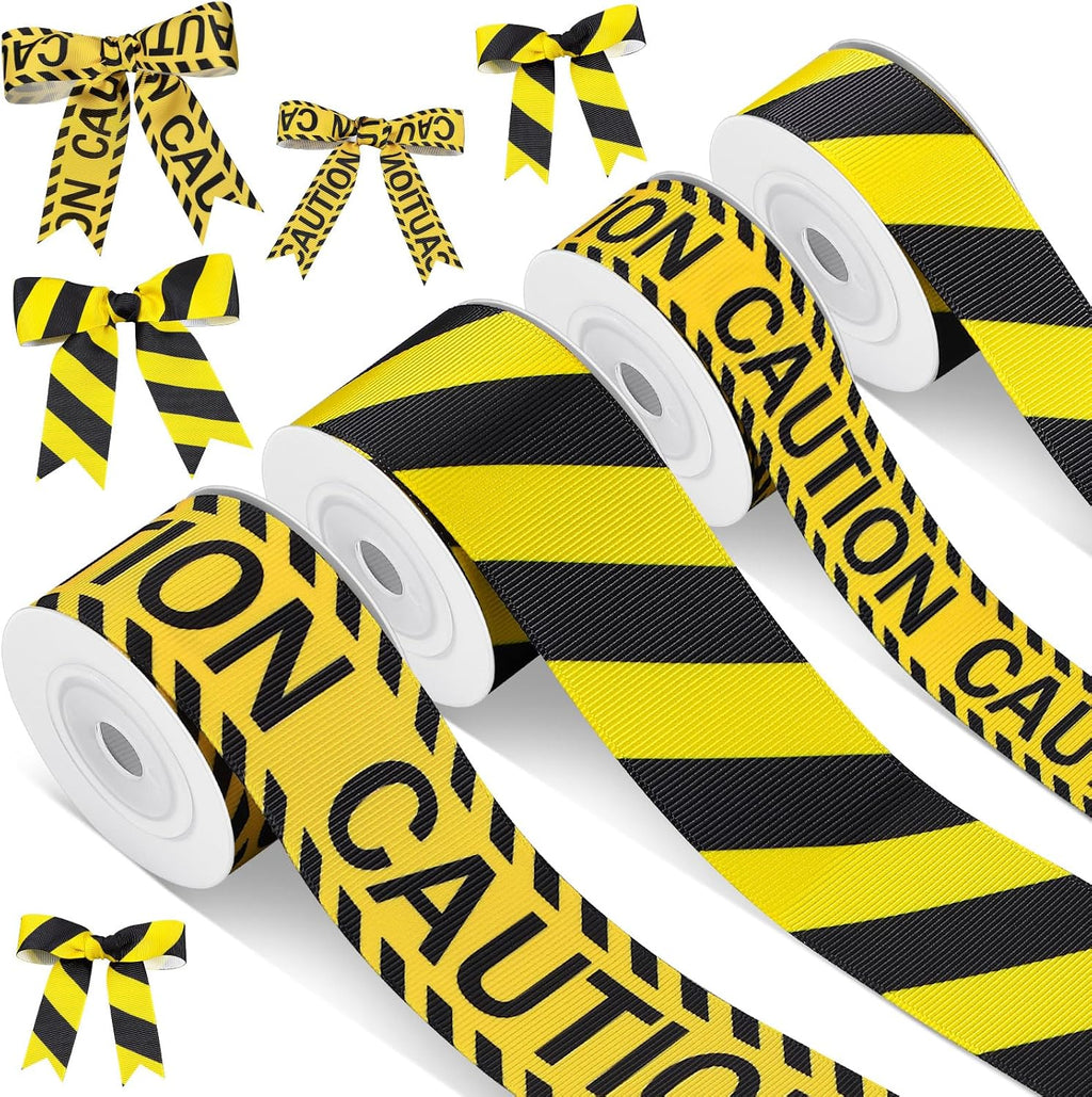 4 Roll 20 Yard Caution Ribbon Black Yellow Halloween Warning Tape