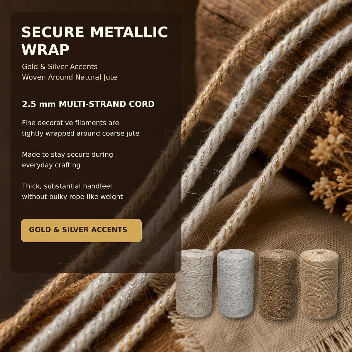 Colored Jute Twine String, 3 Rolls 984 Feet 2.5mm Craft Rope Set
