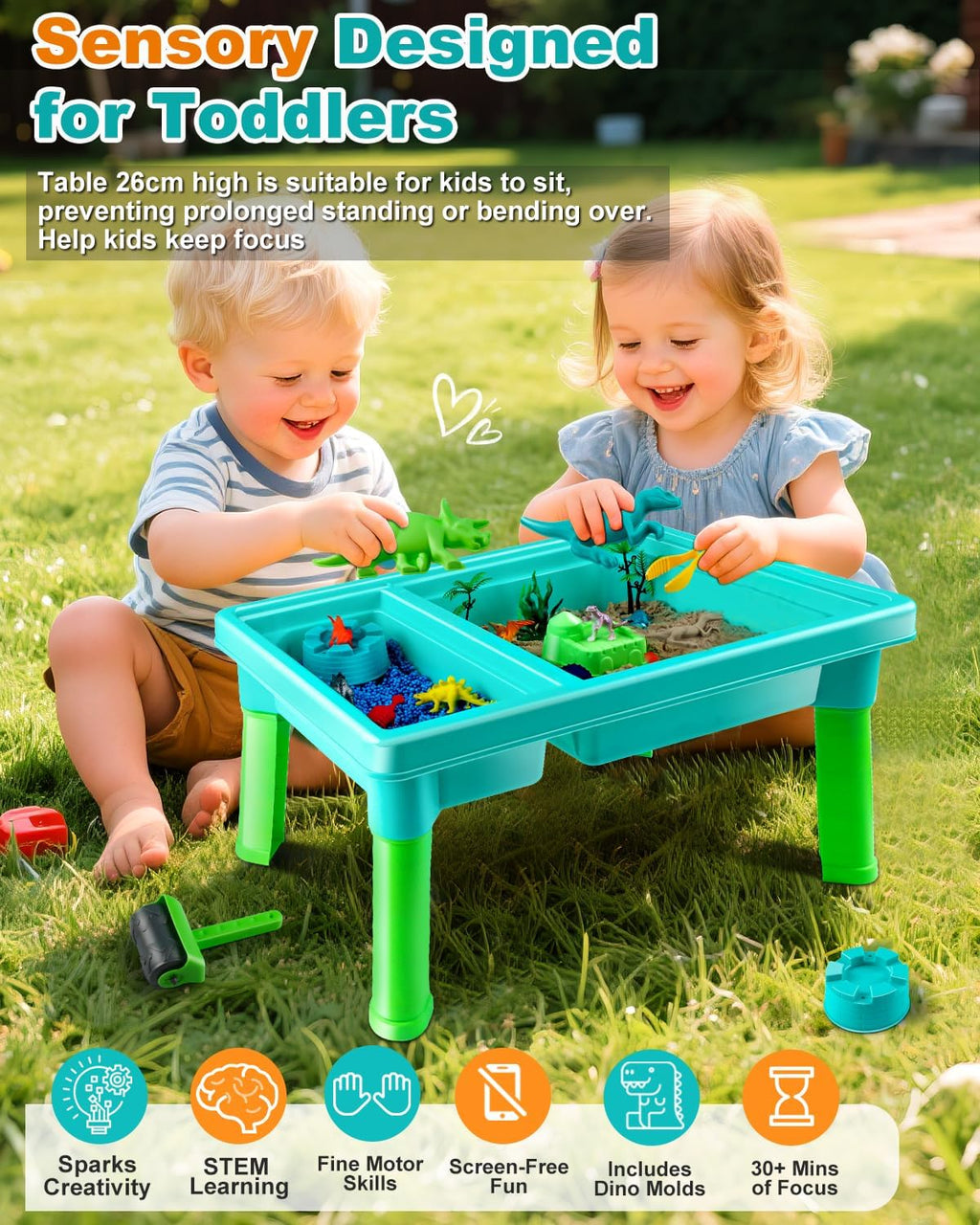 Sandbox Kit Sand Table : Sand Playset Bin with Lid Toys Toddler Dinosaur/Ocean Molds Sets Enhance Creativity &