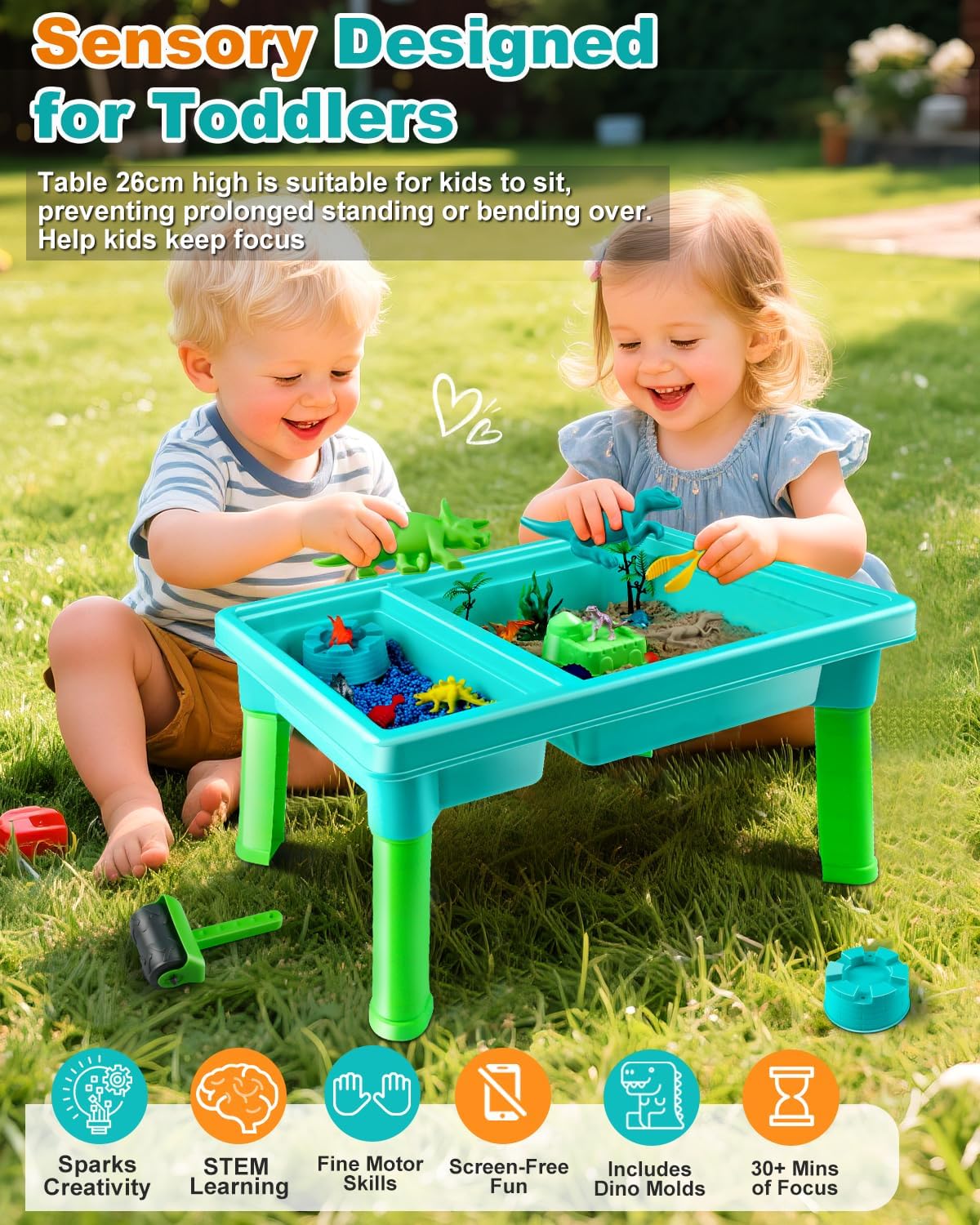 Sandbox Kit Sand Table : Sand Playset Bin with Lid Toys Toddler Dinosaur/Ocean Molds Sets Enhance Creativity &