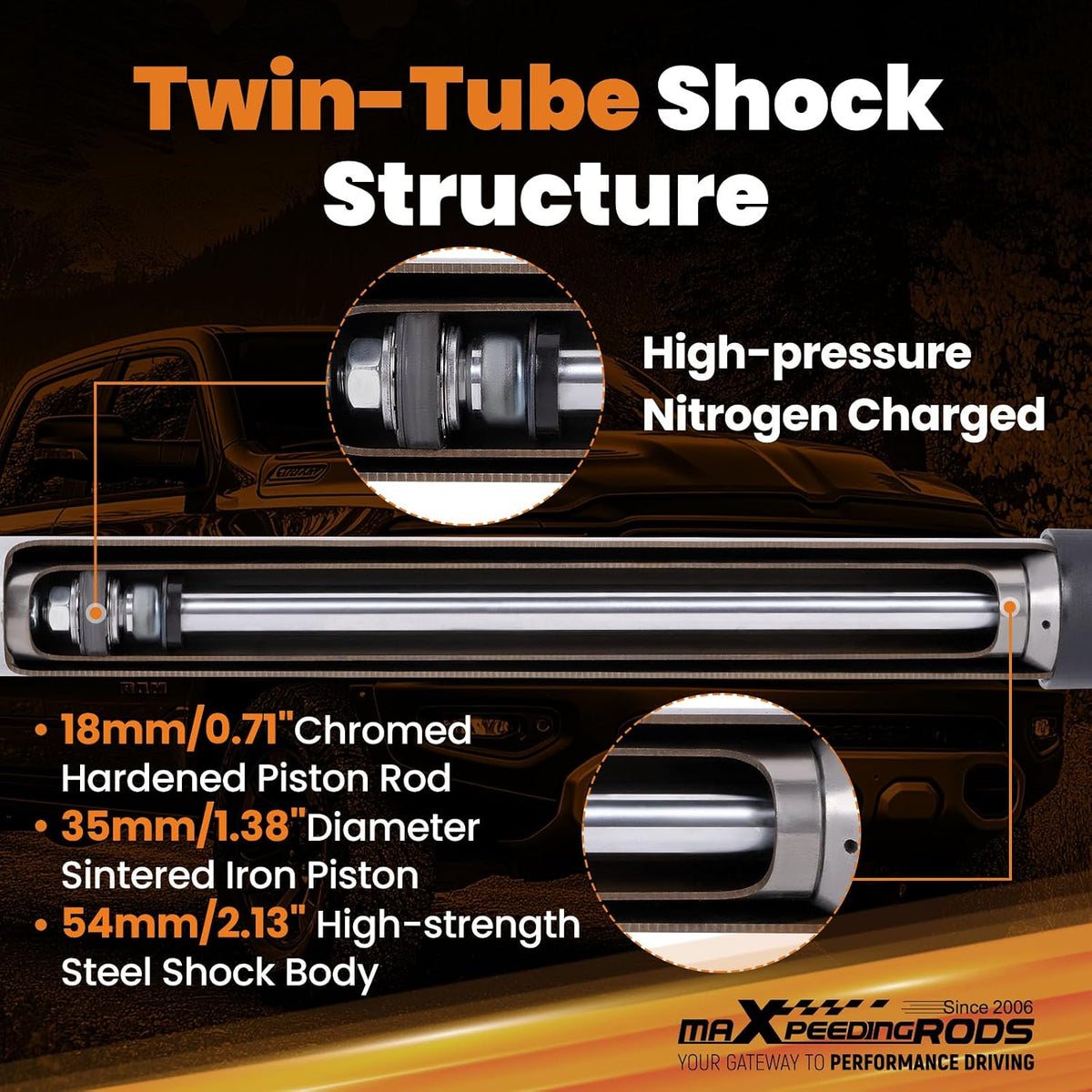 maXpeedingrods Fit 3.5-5.5" Lift Rear Shocks for Ram 1500 4WD 2009-2024