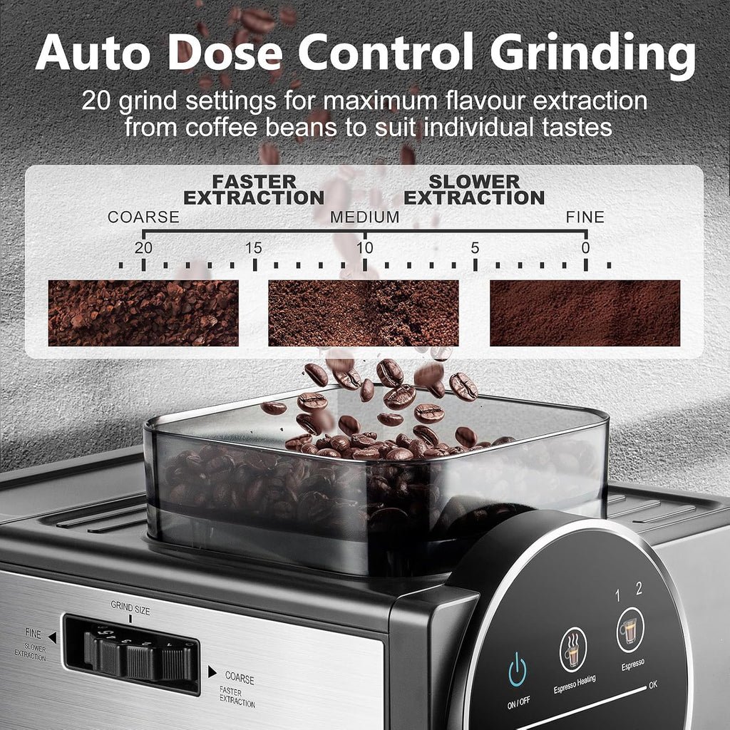 Espresso Machine with Grinder, 20 Bar Professional Expresso Coffee Machines with Milk Frother Steam Wand, Espresso