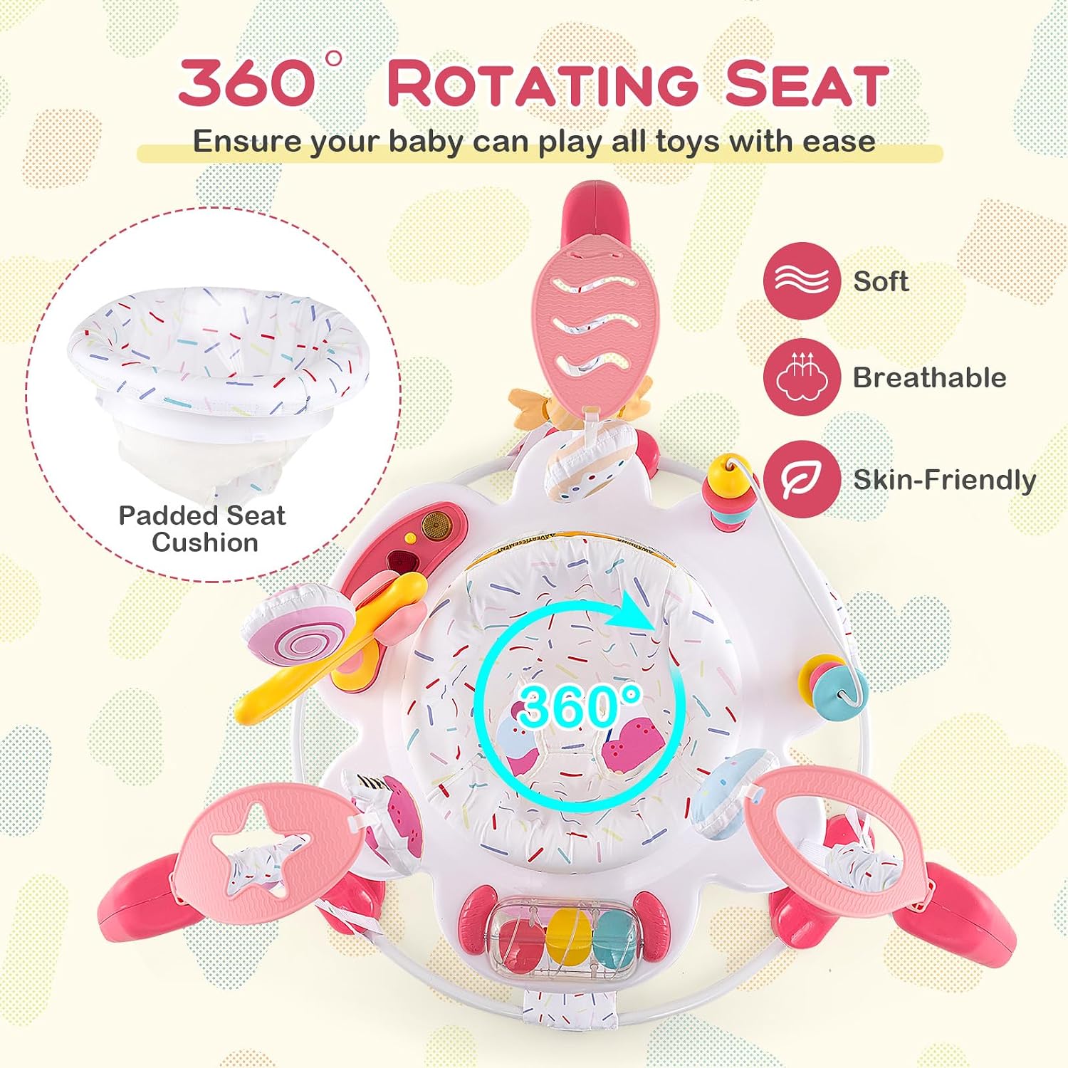 Baby Jumpers and Bouncers, Infant Activity Center with Music Lights Sounds, 360° Rotating Seat and 3 Adjustable