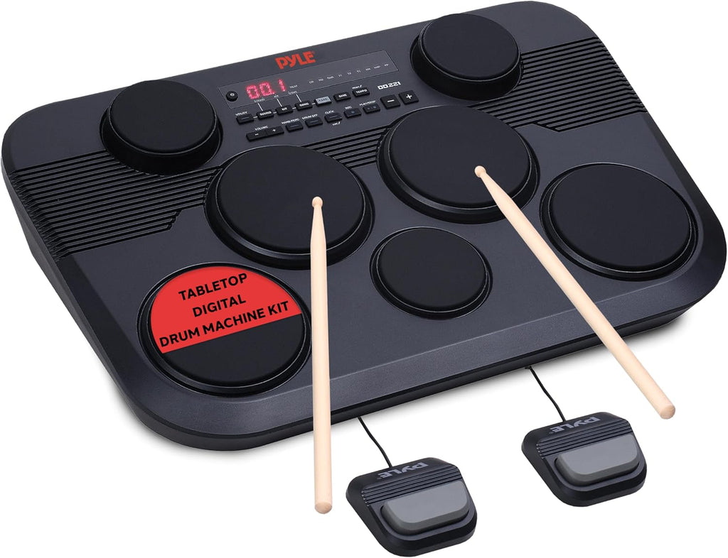 Electronic Tabletop Digital Drum Set, Compact Portable Drum Pad Kit w/ 7 Touch Sensitive Drum Pads and Pedals, 273