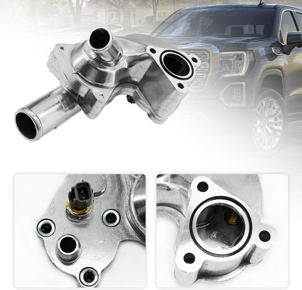 Aluminum Thermostat Housing Assembly Compatible with Ford Mustang 4.0L V6 2005 2006 2007 2008 2009 2010, #5R3Z8592BA / 902-210 / 2L2Z8592BA / 5R3Z-8592-BA