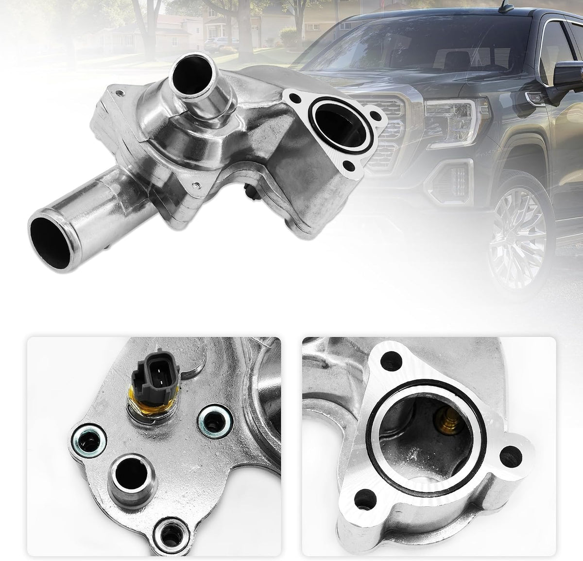 Aluminum Thermostat Housing Assembly Compatible with Ford Mustang 4.0L V6 2005 2006 2007 2008 2009 2010, #5R3Z8592BA / 902-210 / 2L2Z8592BA / 5R3Z-8592-BA