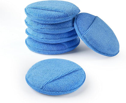 Microfiber Wax Applicator Pad, 5" 6 Pack Blue with Finger Pocket for Cars Trucks Motorcycles