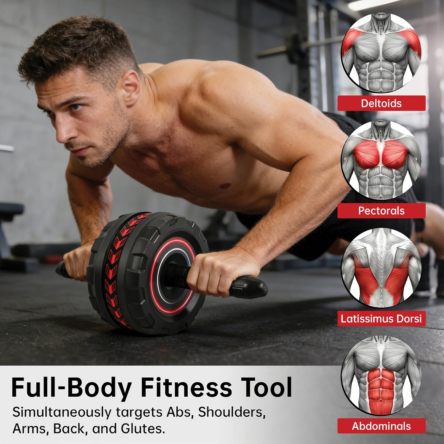 Ab Roller Wheel for Abs Workout - Core Strength Training Equipment for Home Gym with Knee Pad, Abdominal Exercise