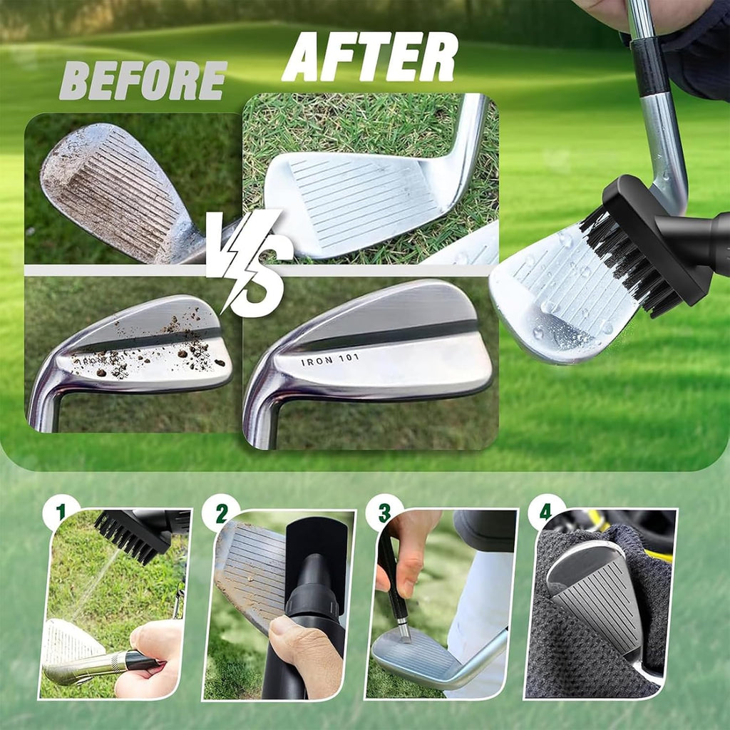 Golf Club Cleaner Brush Kit, Golf Groove Scrubber with Retractable Clip/Golf Groove Sharpener/Golf Towel/Brush Head