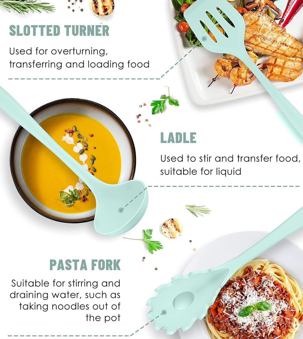Kitchen Utensils Set-12 Pieces Silicone Cooking Utensils Set (Dishwasher Safe) 392°F Heat Resistant Spatula