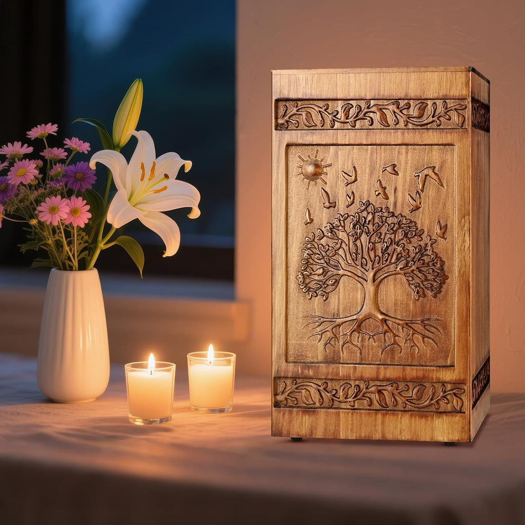 Wooden Urn for Ashes Adult Male Female, Handcrafted Large Cremation Urns Box for Human Ashes Adult Men Women