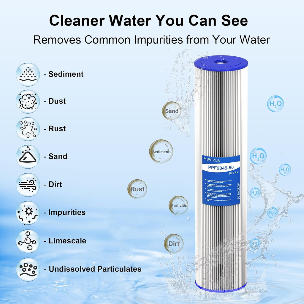 20" x 4.5" Pleated Sediment Water Filter Cartridge 50 Micron 2-Pack