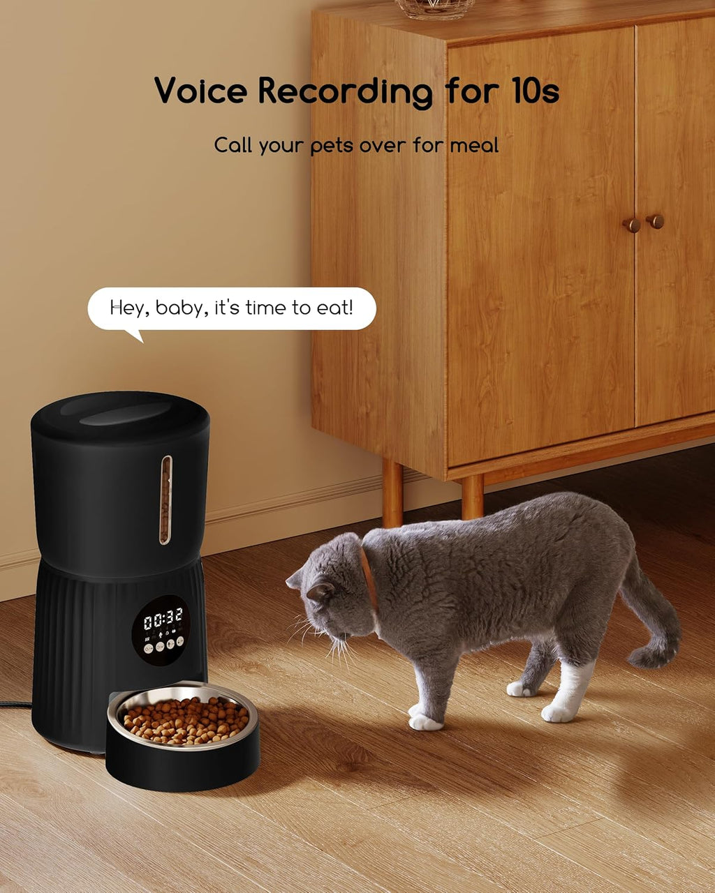 Automatic Cat Feeder, 4L Cat Food Dispenser with Portion Control, 1-6 Meals Per Day, 10s Voice Recording, Slow Feed