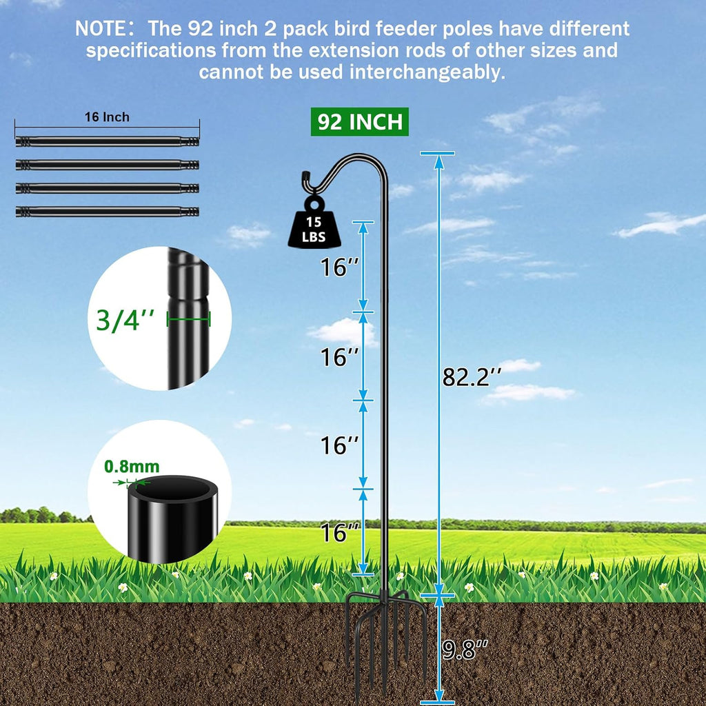 Shepards Hooks for Outdoor Bird Feeder Pole 92 Inch Adjustable Tall Heavy Duty Shepherds Hooks for Hanging Plant