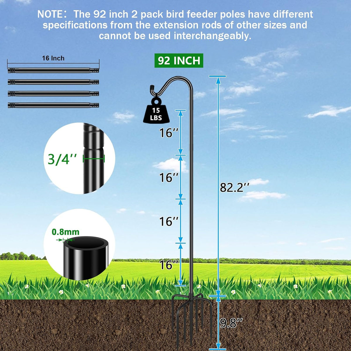 Shepards Hooks for Outdoor Bird Feeder Pole 92 Inch Adjustable Tall Heavy Duty Shepherds Hooks for Hanging Plant