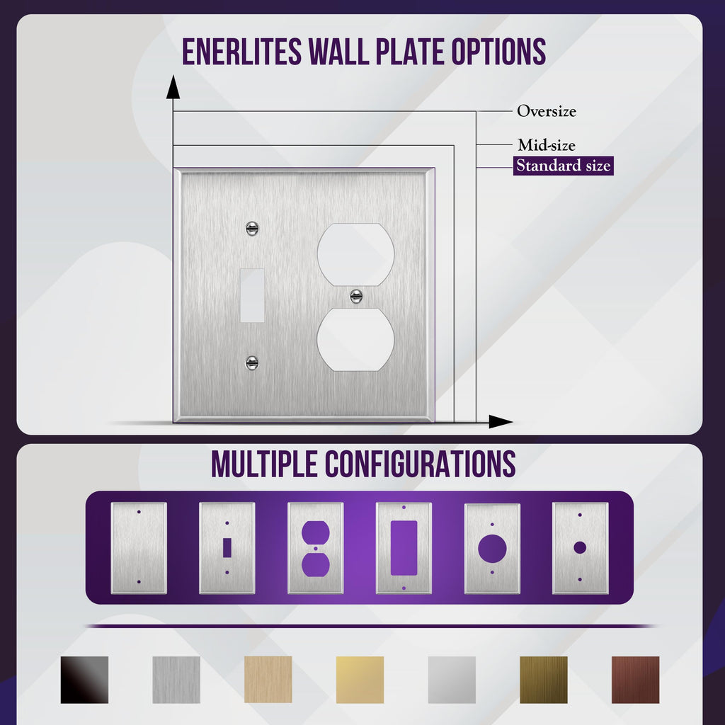 ENERLITES Combination Toggle & Duplex Metal Wall Plate, St&ard, Silver