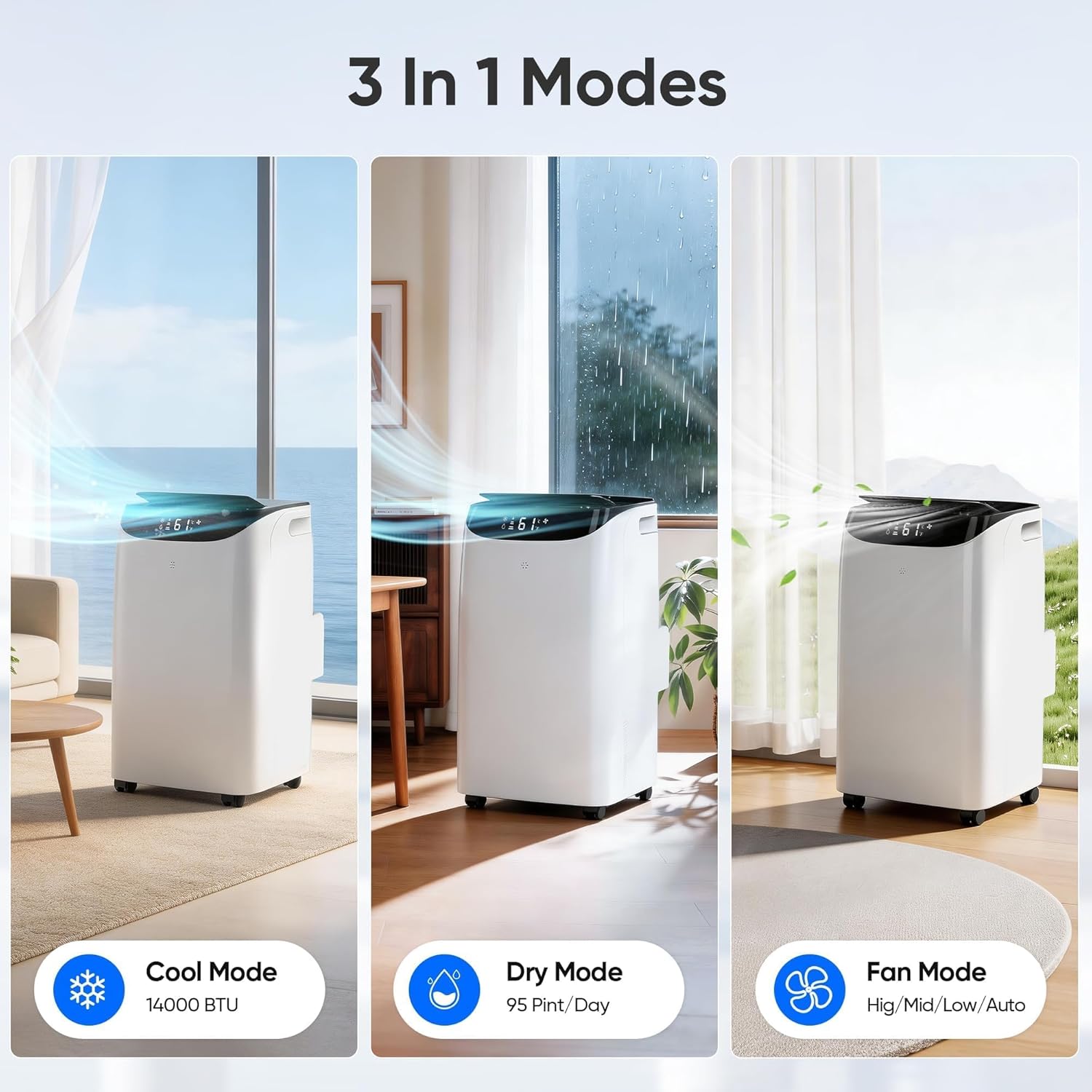 14000 BTU Portable Air Conditioners, Cooling,Fan,Dehumidification,Sleep Mode for Large Rooms up to 700 Sq.Ft, AC Unit