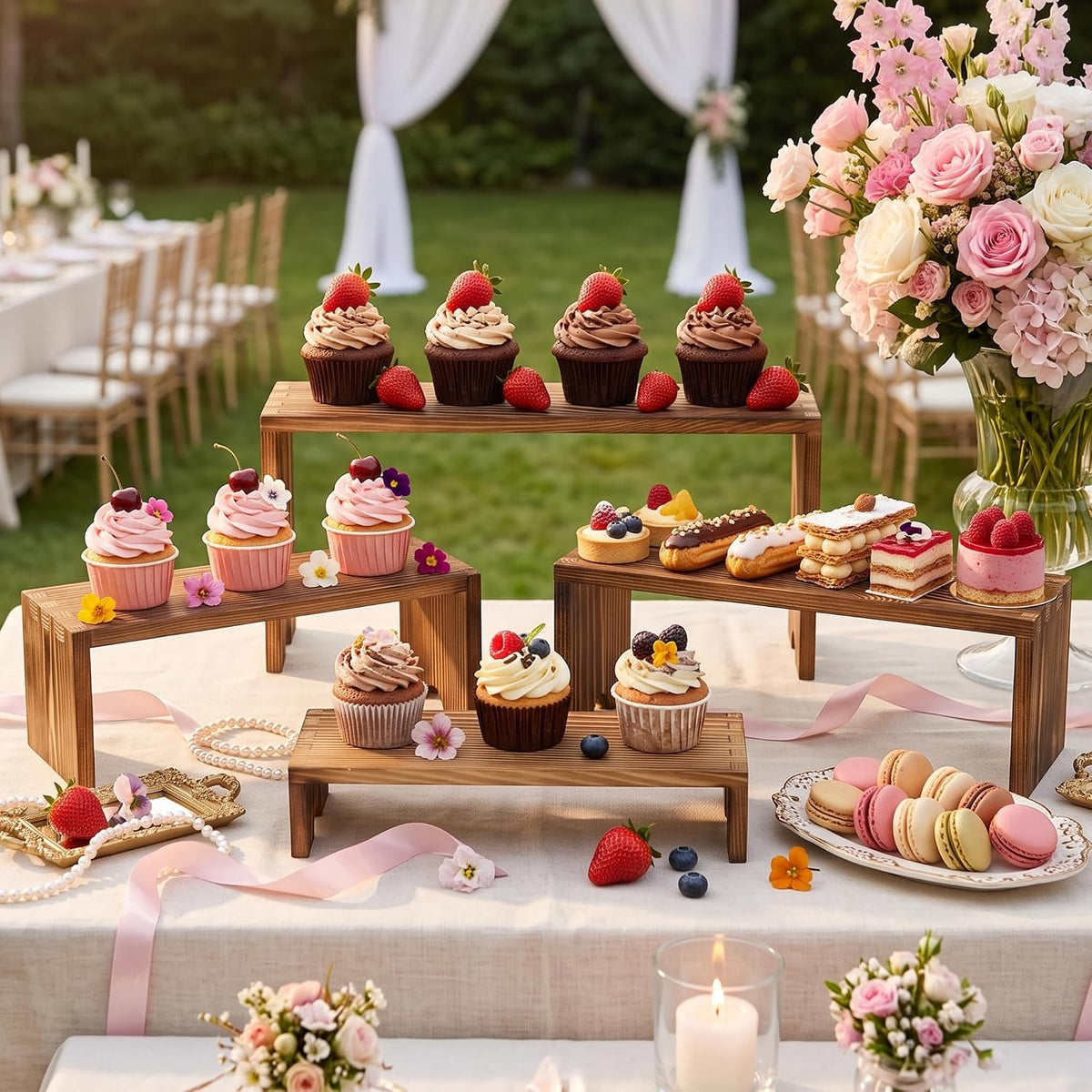 4 Set Wood Display Risers, Stackable Cupcake Stand for Party Dessert Table