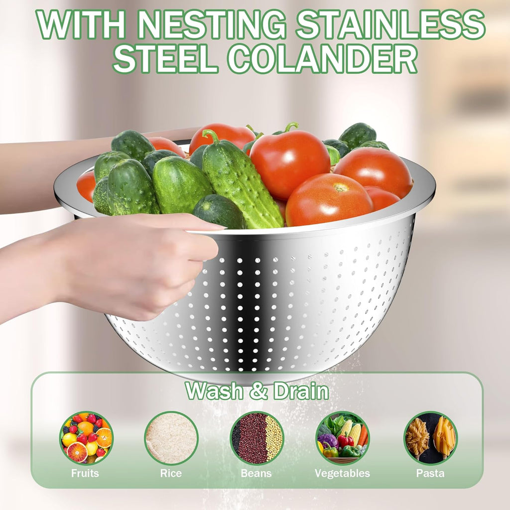 Mixing Bowls with Lids Set, Stainless Steel Mixing Bowls with Colander, Strainer with Mixing Bowl Set, Serving Bowl