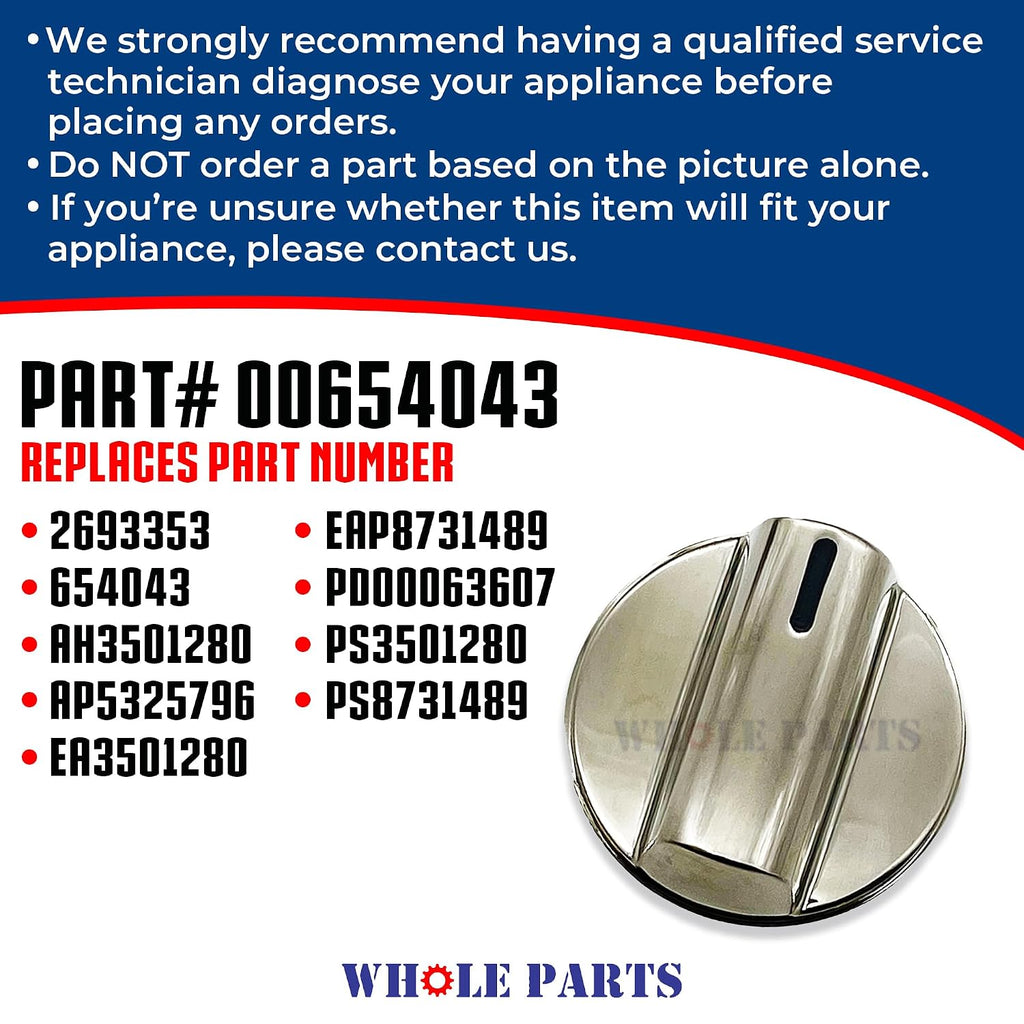 Whole Parts Upgraded 5-Piece Gas Cooktop Knob Kit Part# 00654043