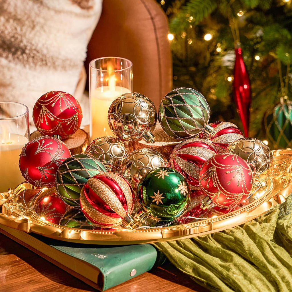Christmas Balls Ornaments, 30ct Shatterproof Xmas Tree Decorations, Hanging Bulbs Baubles Set with String for Holiday