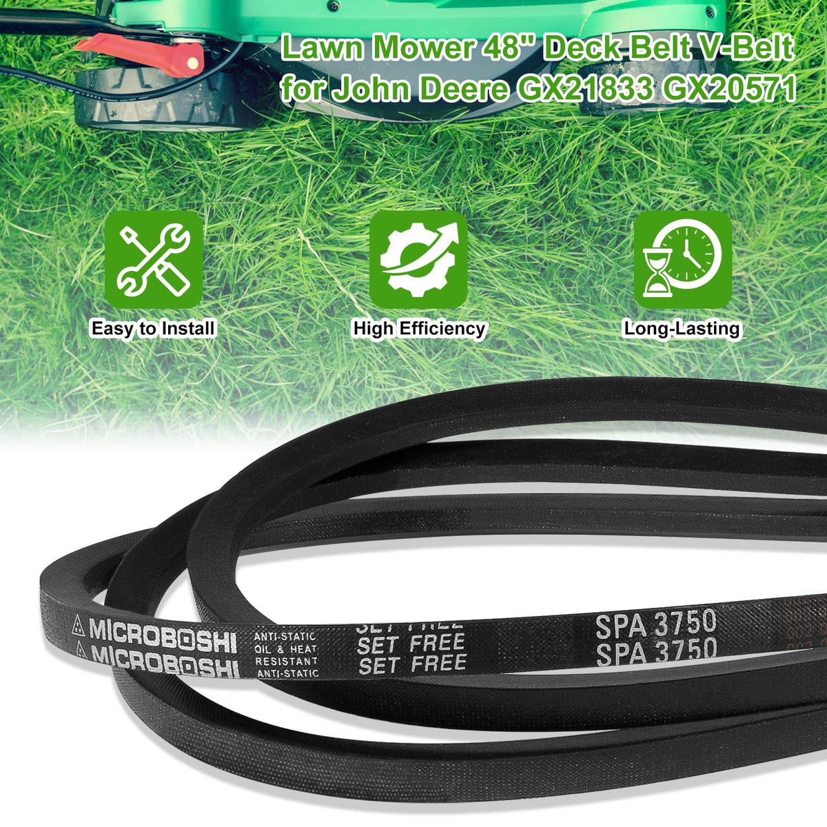 Lawn Mower 48" Deck Belt V-Belt Fits for John Deere GX21833 GX20571 48 inch Covered Deck Belt D140 D150 D160 L120 L130 LA130 LA140 LA145 LA155 LA165 X140 etc