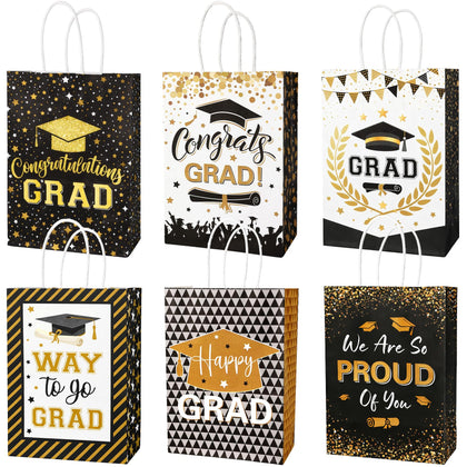 Graduation Gift Bags, 6 Pcs Graduation Bags for Gifts with Handles, Congrats Grad Paper Bag Treat Goodie Cookie