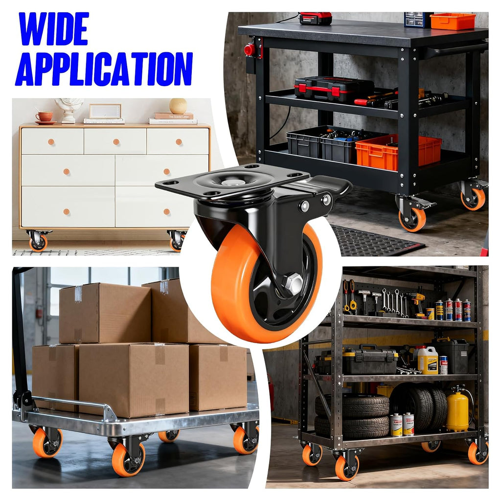 Caster Wheels, 4 Inch Caster Set of 4, Dual Locking PU Casters 2400LB, Swivel Casters for Furniture, Workbench & Tool