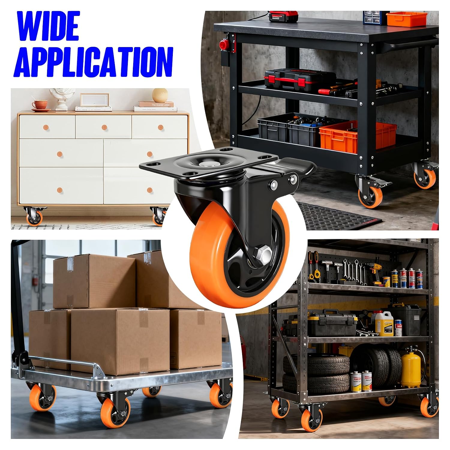 Caster Wheels, 4 Inch Caster Set of 4, Dual Locking PU Casters 2400LB, Swivel Casters for Furniture, Workbench & Tool