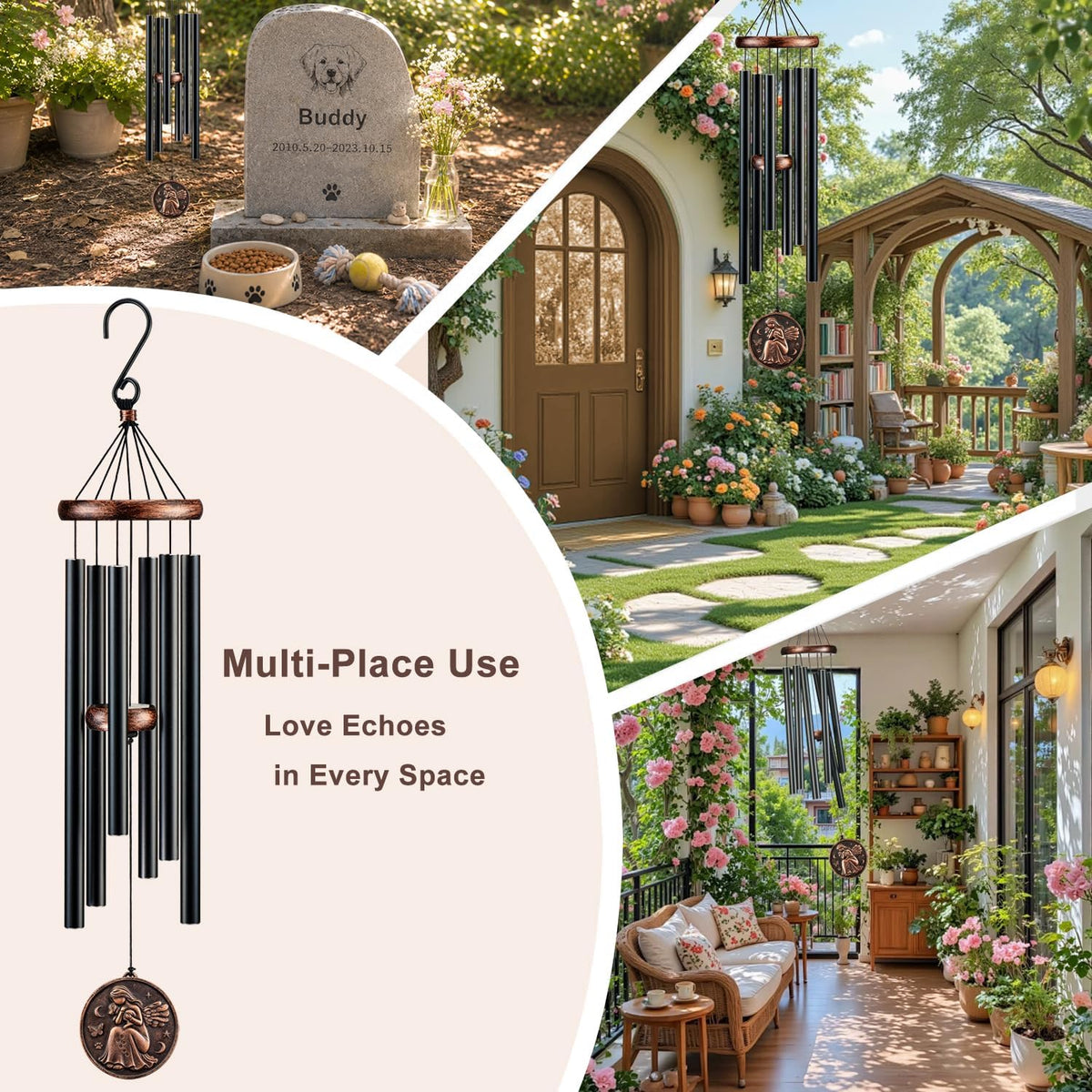 32" Pet Memorial Wind Chimes, Dog Memorial Gifts for Loss of Dog