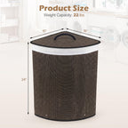 15 Gal Corner Laundry Hamper w/Lid, Removable Liner, Handle Taupe