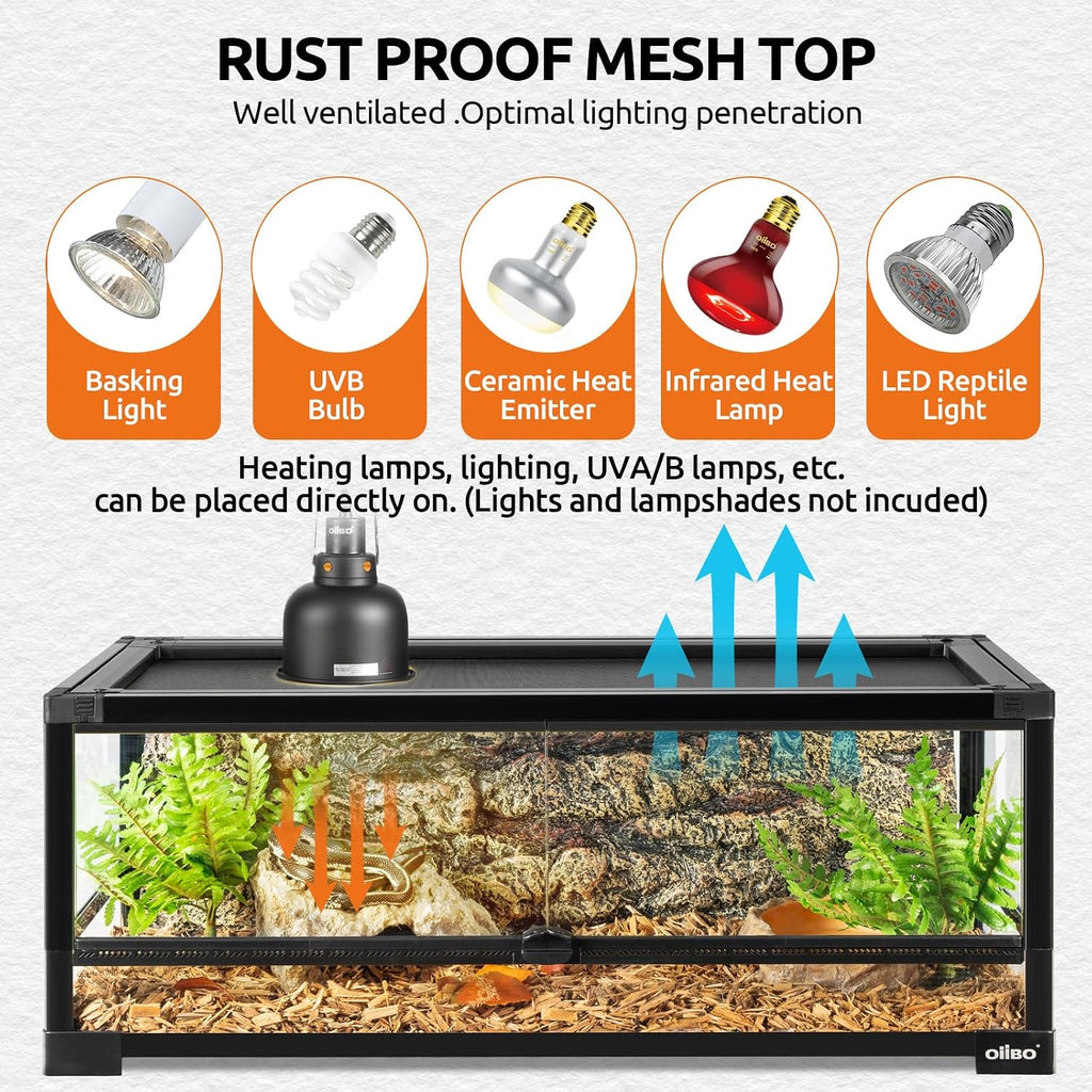 20 Gallon Tempered Glass Reptile Tank, 33" x 15" x 9" Reptile Terrarium with Sliding Door Top Screen Ventilation